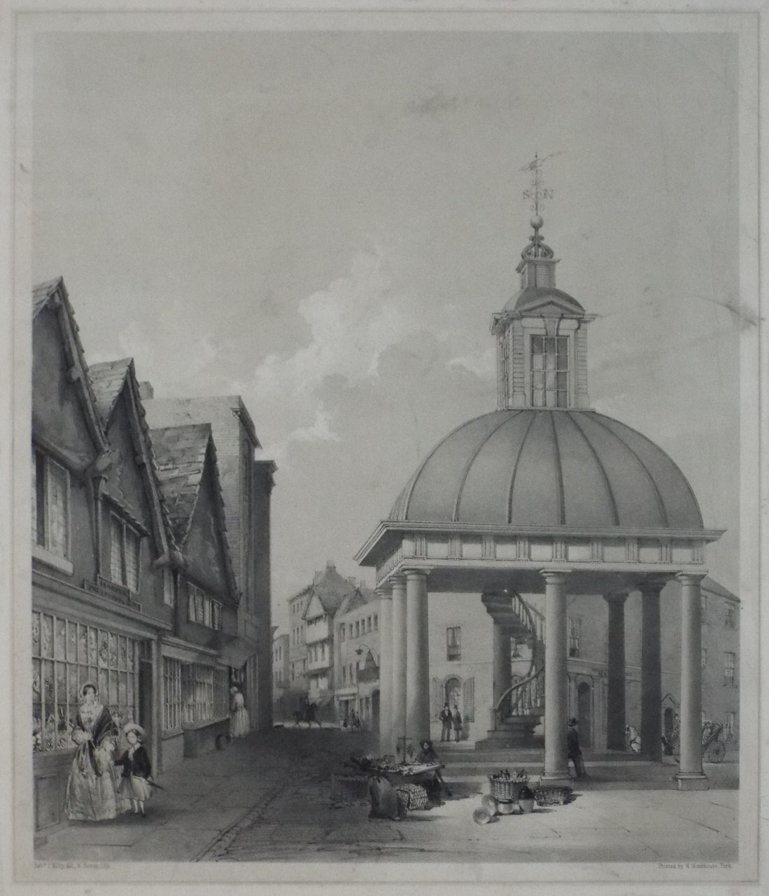 Lithograph - (Wakefield - Market-Cross, looking down Silver Street) - Bevan